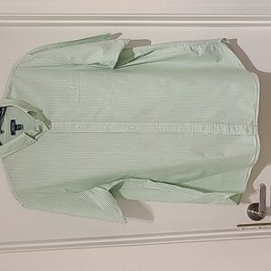 Lands End Seersucker XXL Green White Short Sleeve Button Down